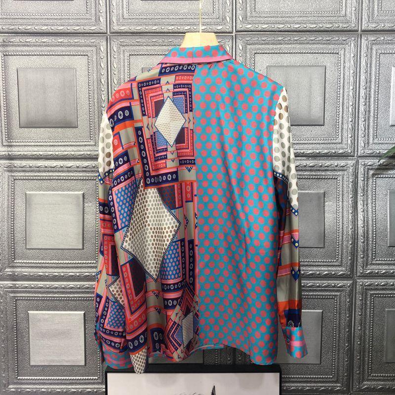 2025 Women's New Stitched POLO Collar Button Print Temperament Chinese Style Long Sleeve Shirt