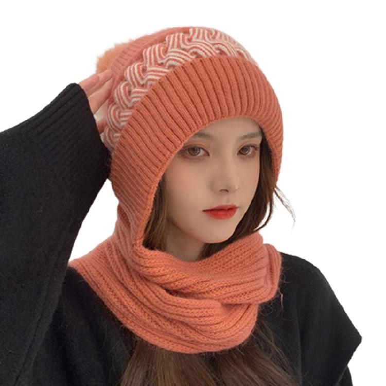 Women Korean Style Scarf Student Hat Integrated Earmuffs Cap Sleeve Plush Winter
