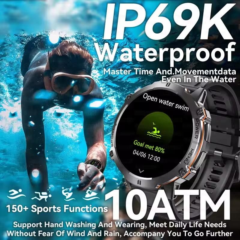 New 1000mAh Big Battery Outdoors Military SmartWatch 1.73" AMOLED Screen 10ATM Waterproof Compass Sports Tracker Smartwatch