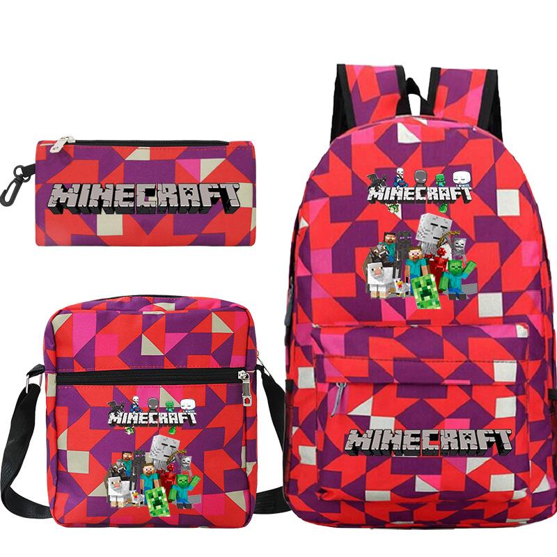 Minecraft Primary And Secondary School School Bag Children'S Backpack Backpack Shoulder Bag Pencil Case Three-Piece Set