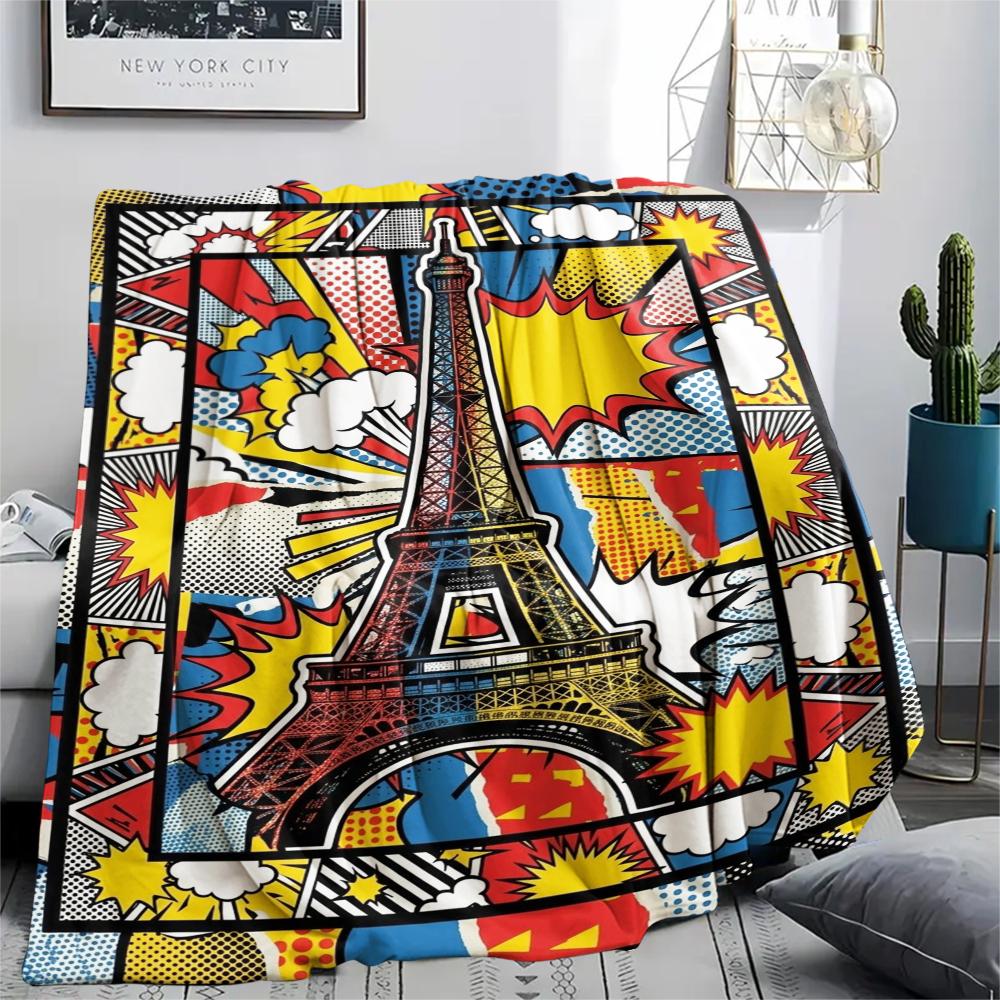 Paris Eiffel Tower Print Flannel Blanket, High quality Comfortable for All Seasons, Home Decor, Warmth and Comfort, Perfect for Christmas Gifts94