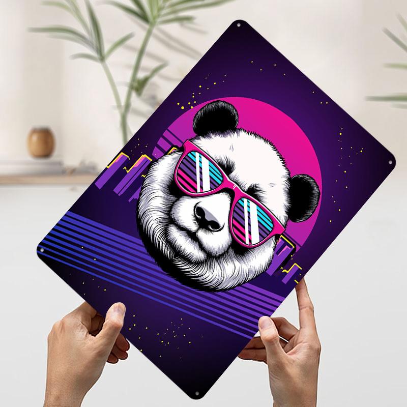 Retro Panda Sunglasses Tin Plaque Poster Customized Wall Art Retro Vintage Metal Signs for Man Cave Living Room Decoration Decor
