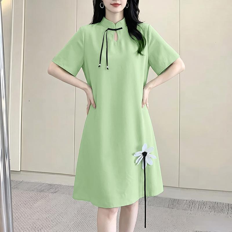 ZANZEA Women Casual Stand Collar Loose Summer Short Sleeve Dress M зелёный