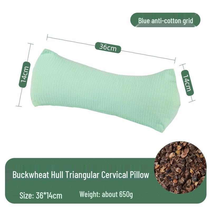 Neck Support Pillow - Rice Grain Pattern, Cotton Fabric, Natural Buckwheat, One-Piece for Family Sleep Aid