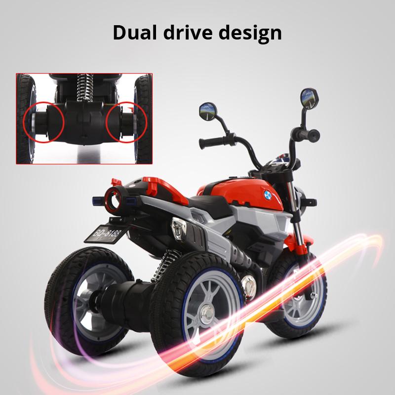 Kinder Elektro-Motorrad Dreiräder Dual Drive Kinderauto mit Fernbedienung Bluetooth Musik LED-Licht
