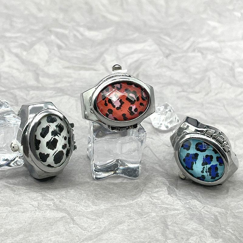 Finger Ring Quartz Watch Charm Opal Inlay Stainless Steel Elastic Band