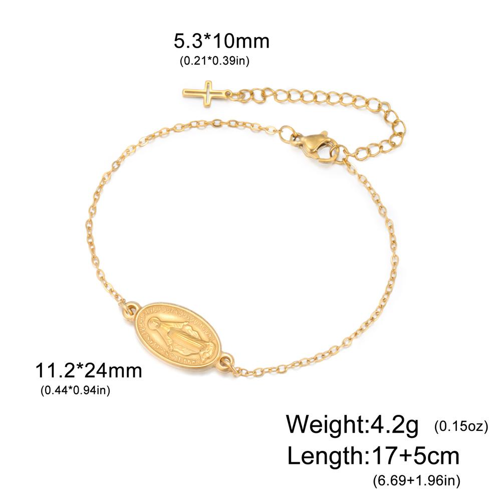 Virgin Mary Cross Bracelet Adjustable Hand Chain Stainless Steel Pendant Medal Christian Religious Catholic Protection Jewelry