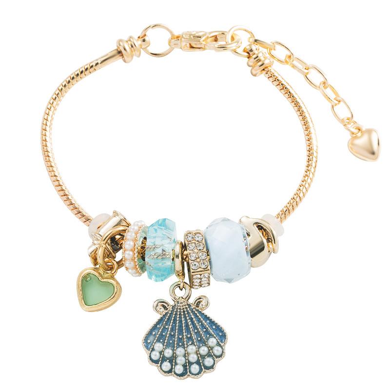 Adjustable Pink Pearl Shell Bracelet Shiny Diamond Ball Bracelet