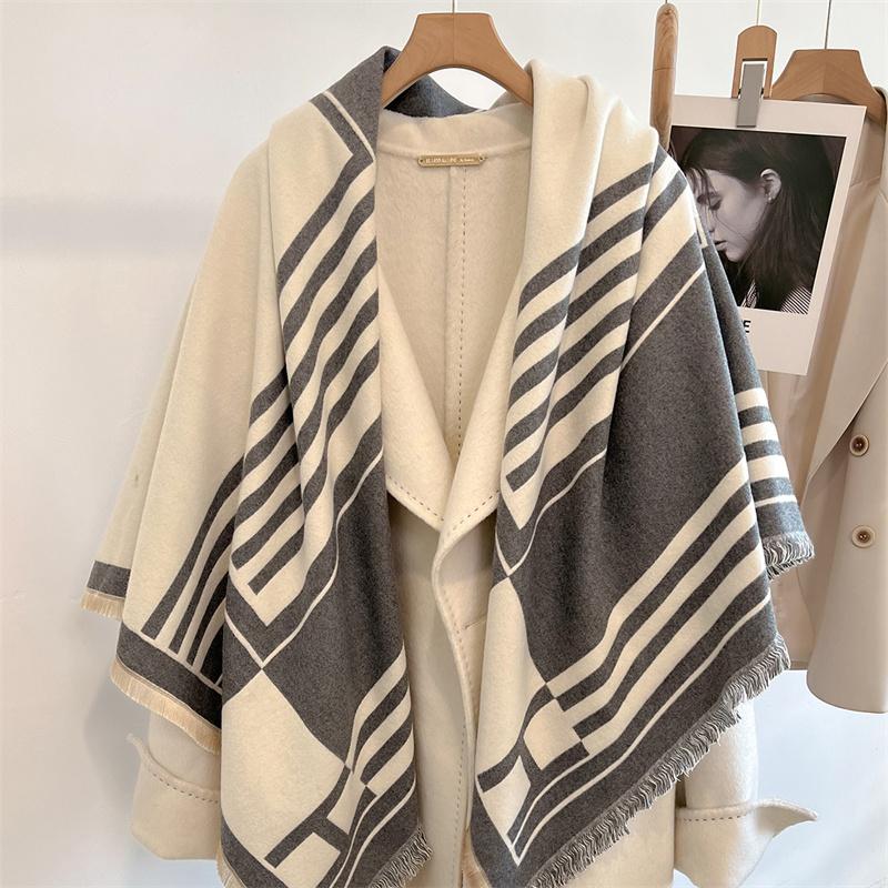 Winter Thick Warm Double Cashmere Scarf Shawl For Women Fashion Lady Long Camellia Temperament Blanket Bandana