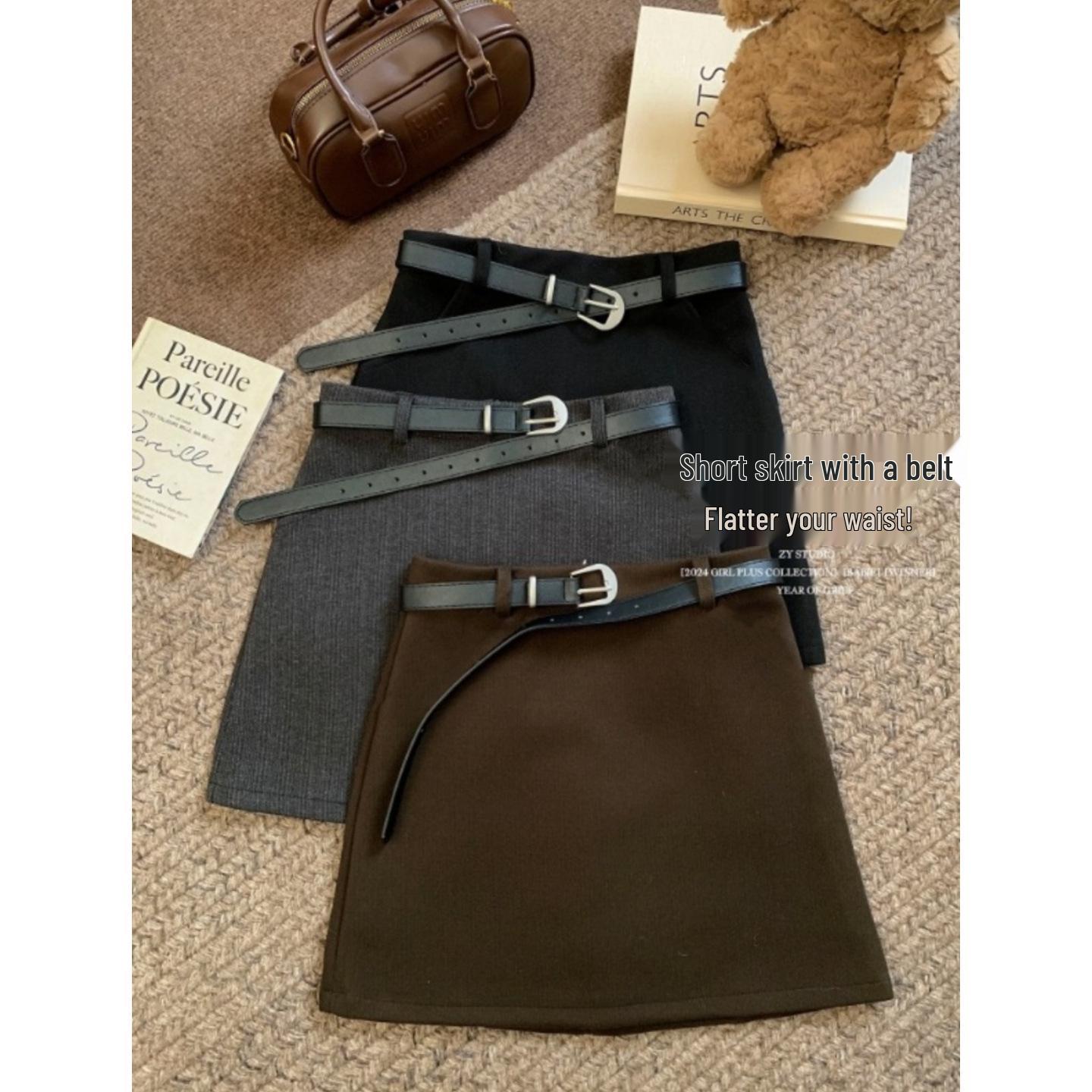 Plus Size Retro Coffee Woolen Half Skirt for Women - Autumn Style Anti-Exposure Hip-Hugging Skirt, Slimming Short Skirt. 3XL