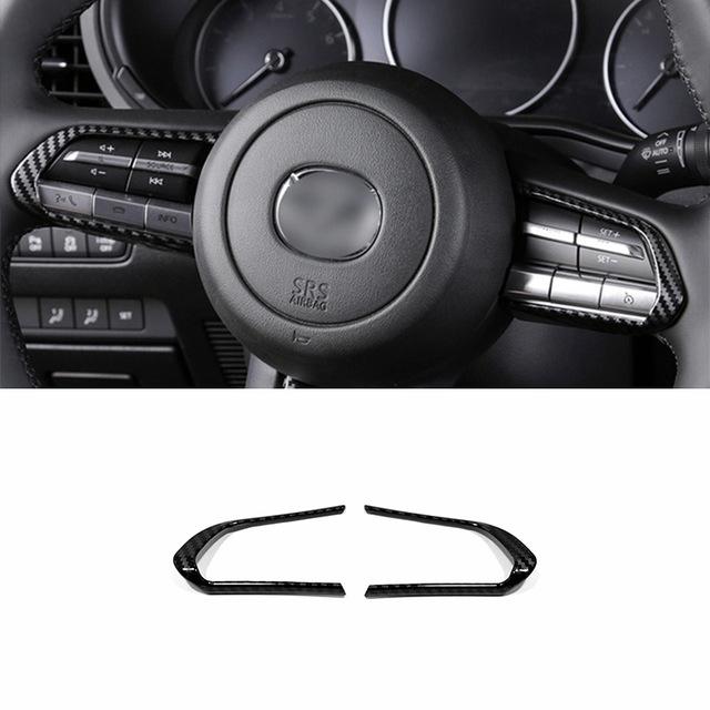 Car Steering Wheel Button Frame Cover Trim Sticker ABS Carbon Fibre Styling for Mazda CX-30 Interior