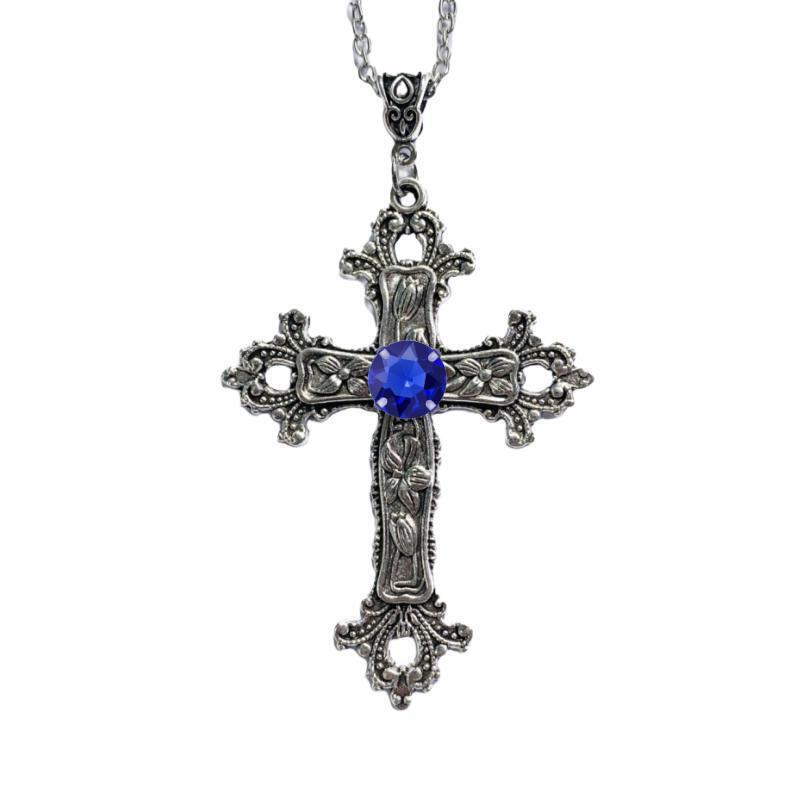 Gothic European Diamond Cross Necklace with Creative Floral Pattern