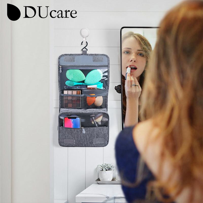 DUcare Geantă de machiaj pliabilă, cu agățat de călătorie, organizator pentru cosmetice, geantă de separare uscată și umedă pentru produse cosmetice, perie de machiaj, articole de toaletă