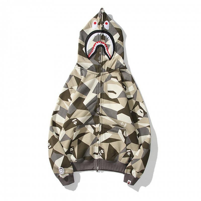 Shark 3D Print Zip Up Hoodie Camo Streetwear Teens