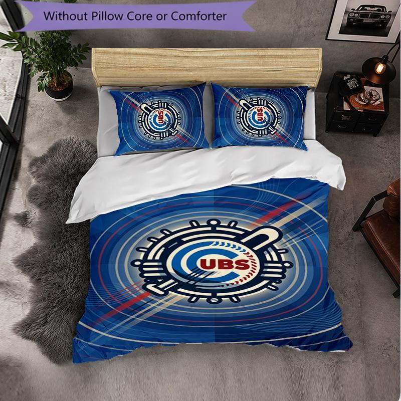 Chicago Cubs Pattern Microfiber 3Pcs Bedding Set Decor Duvet Cover Set For Bedroom Home Use