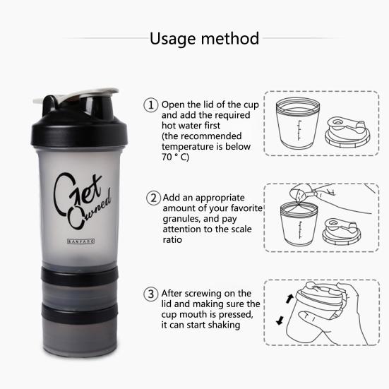 1 Set 500ml Shaker Bottle Large Capacity Leak Proof Drop-resistant Anti-slip with Handle Protein Mixer Sports Water Bottle with Pill Tray Fitness Use