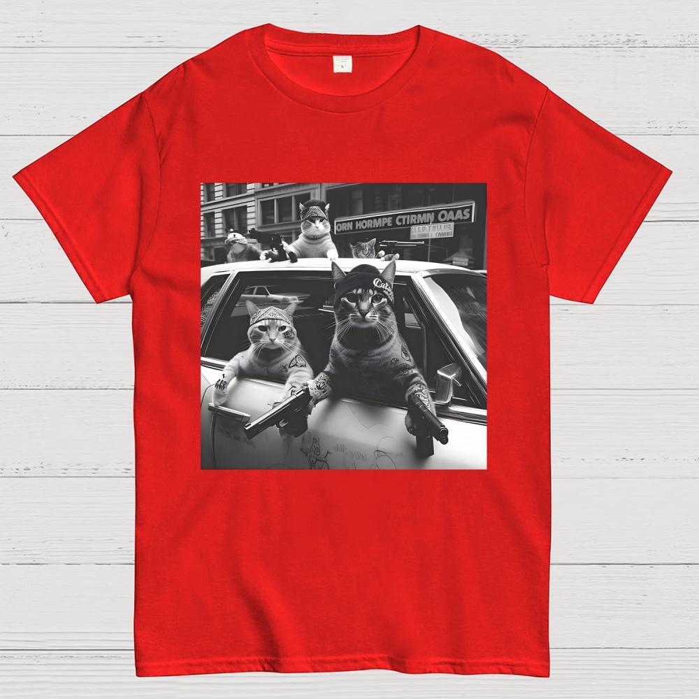 Funny Cat Gang Vintage Unisex 100% Cotton Summer Casual Cool Loose T-Shirt