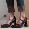Sheepskin model~ leather French single shoes women's spring and autumn high heels femininity advanced not tired feet thick heel Mary Jane shoes