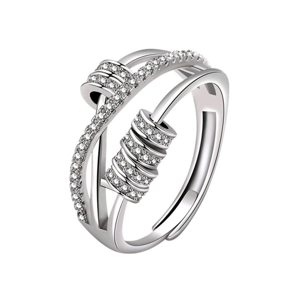 Women Spinning Zircon Five Ring Adjustable Open Band Lucky Rotating Circle Jewelry Fashion Elegant Gift