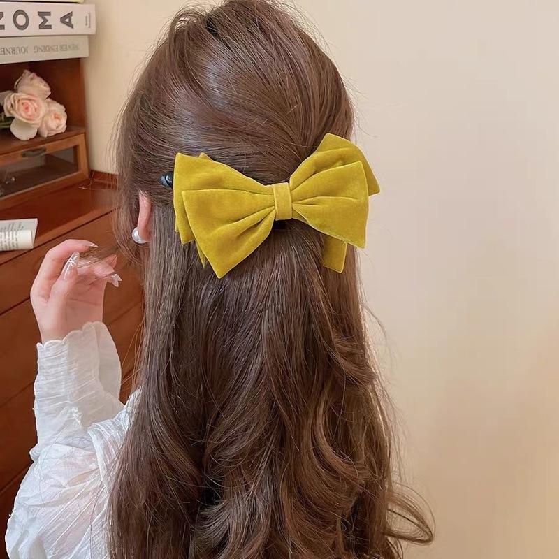 Winter Retro Bow Banana Clip For Women Elegant Velvet Large Ponytail Twist Clip Hairgrip Hairpins Barrettes Hair Accessories