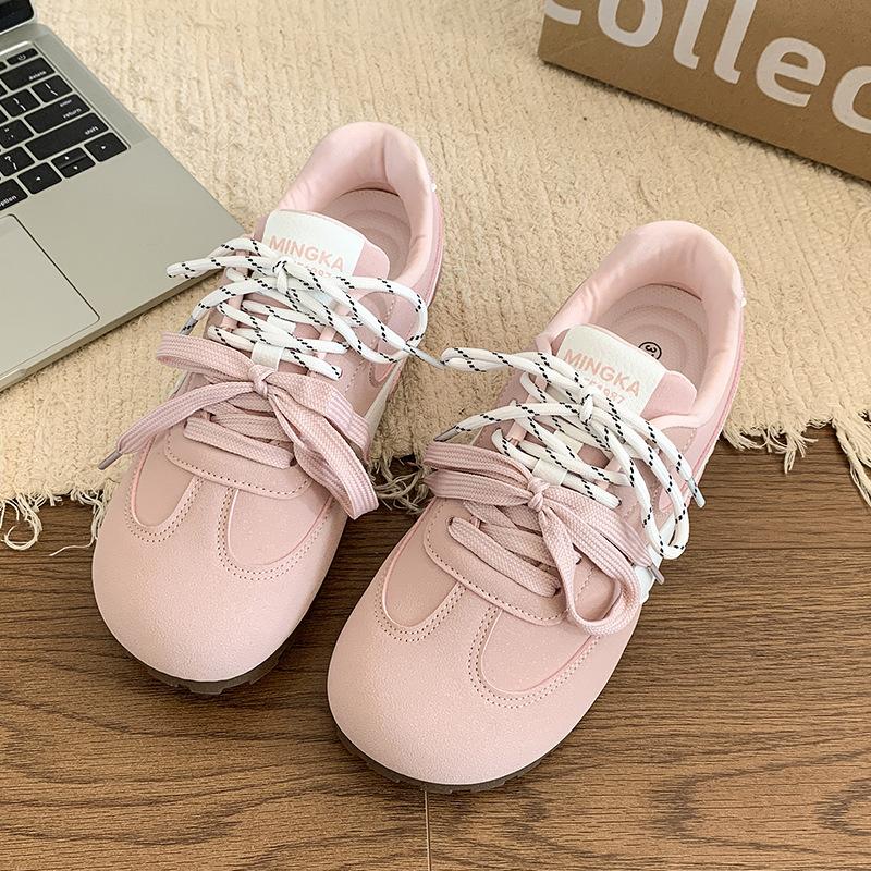 ~ Thick sole heightening college style pu lace-up casual shoes cute round head sneakers women