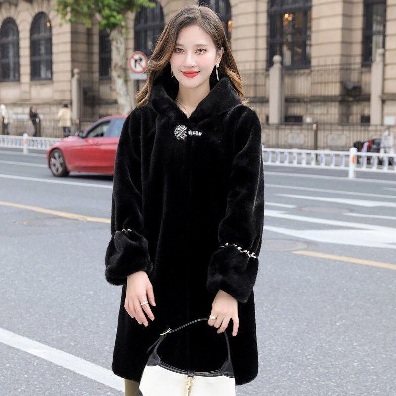New Hooded Imitation Mink Imitation Fur Imitation Mink Coat Women's Medium and Long Coat Winter