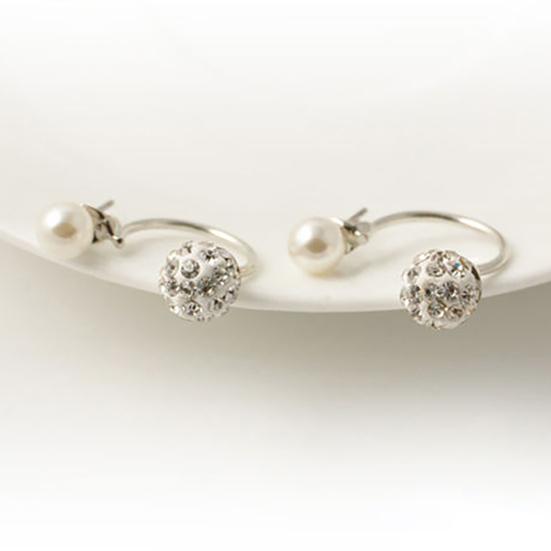 1Pair Ear Studs Faux Pearl Decor Jewelry Alloy Women Front Back Stud Earrings for Birthday Party