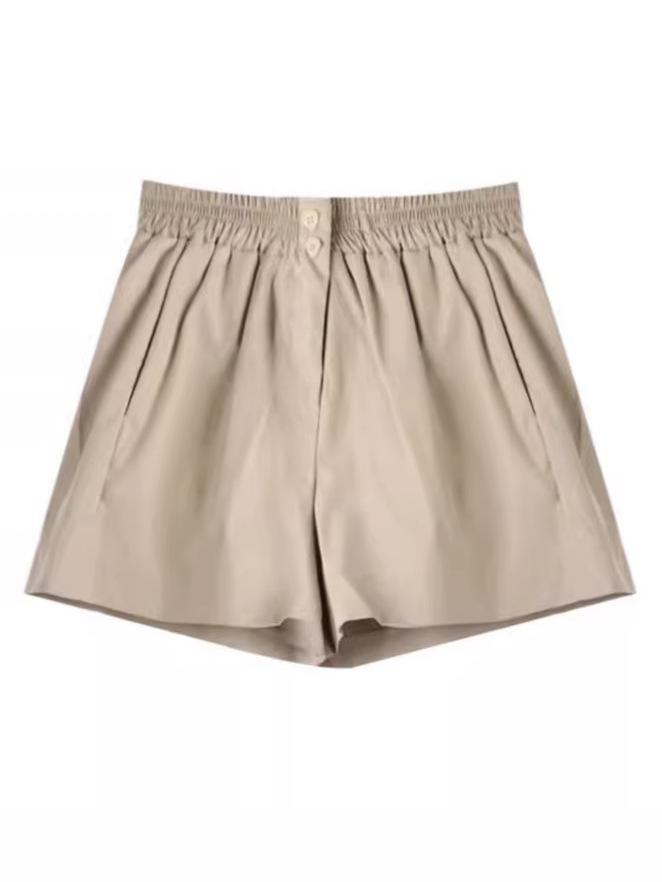 Women's Summer Washed Cotton Wide-Leg High Waist Shorts, Korean Style, Slimming, Solid Color, Versatile, Casual.