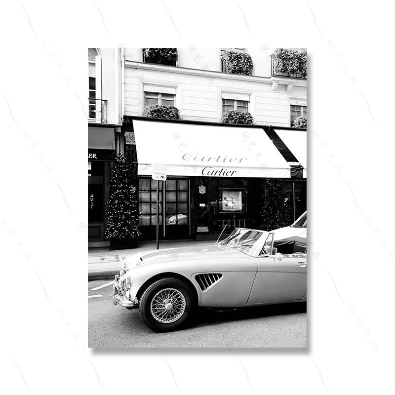Classic Race Car Fashion Girl Paris Black White Wall Art Canvas Painting Nordic Poster Print Wall Picture Living Room Home Decor