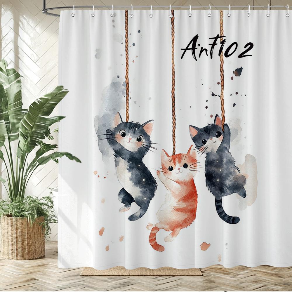 Uroczy wzór kota i psa do kąpieli Zasłona prysznicowa Zasłona kąpielowa Kreskówkowy nadruk zwierząt Zasłony łazienkowe do dekoracji domu zasłona