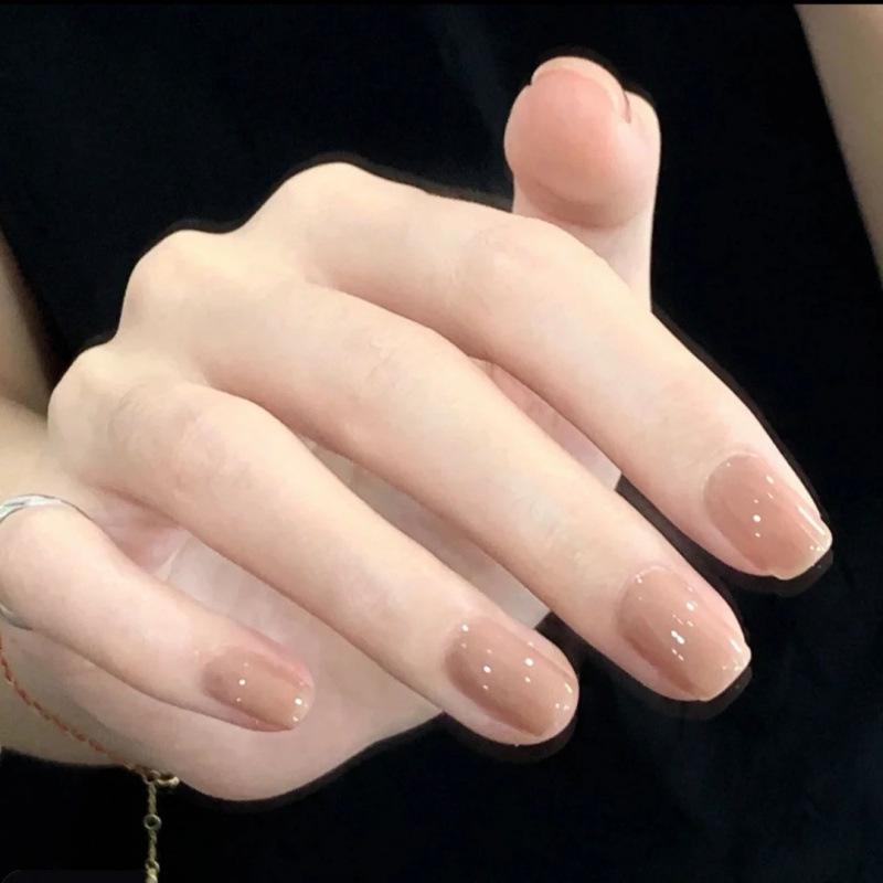 Handmade Natural Nude Press-On Nails: White Solid Short Design for Students, Easy Removal
