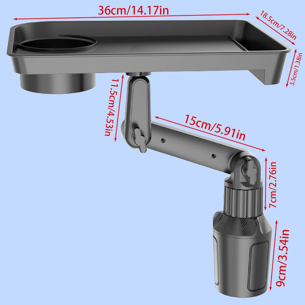 

Cup Holder Food Tray Cup Holder Expander Adapter Table 360 Degrees Rotating Shockproof Extender for Road Trip Eating Drivers чорний