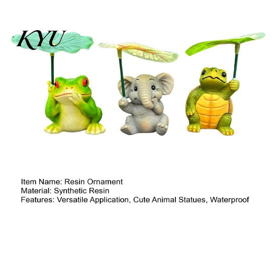 Cute Animal Statues 3Pcs/Set Mini Statues, Frog Elephant And Turtle Figurines with Leaf Creative Gift for Gardeners Umbrella, Resin Miniature Ornament