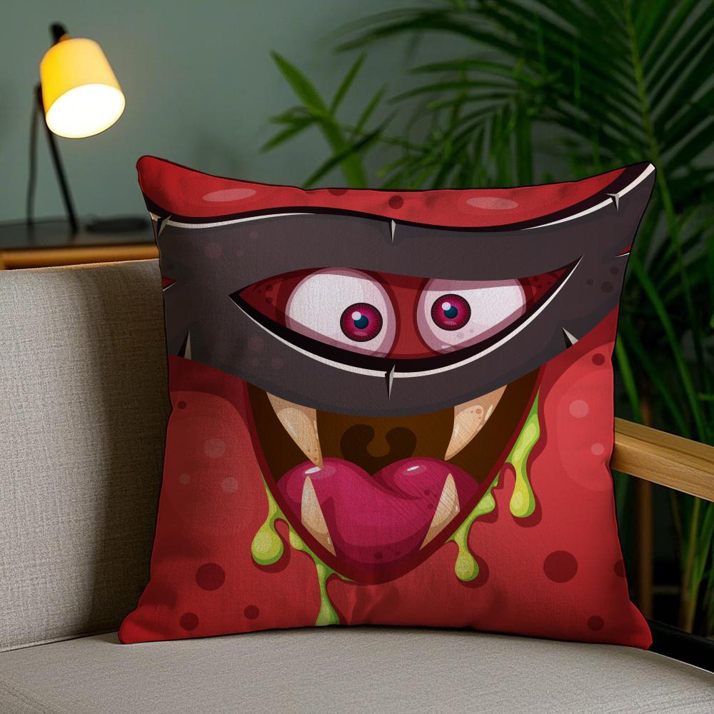 Funny Little Monster Cushion Cover Soft Short Plush Double-Sided Printing Home Decor Machine Washable Pillow Case Gift