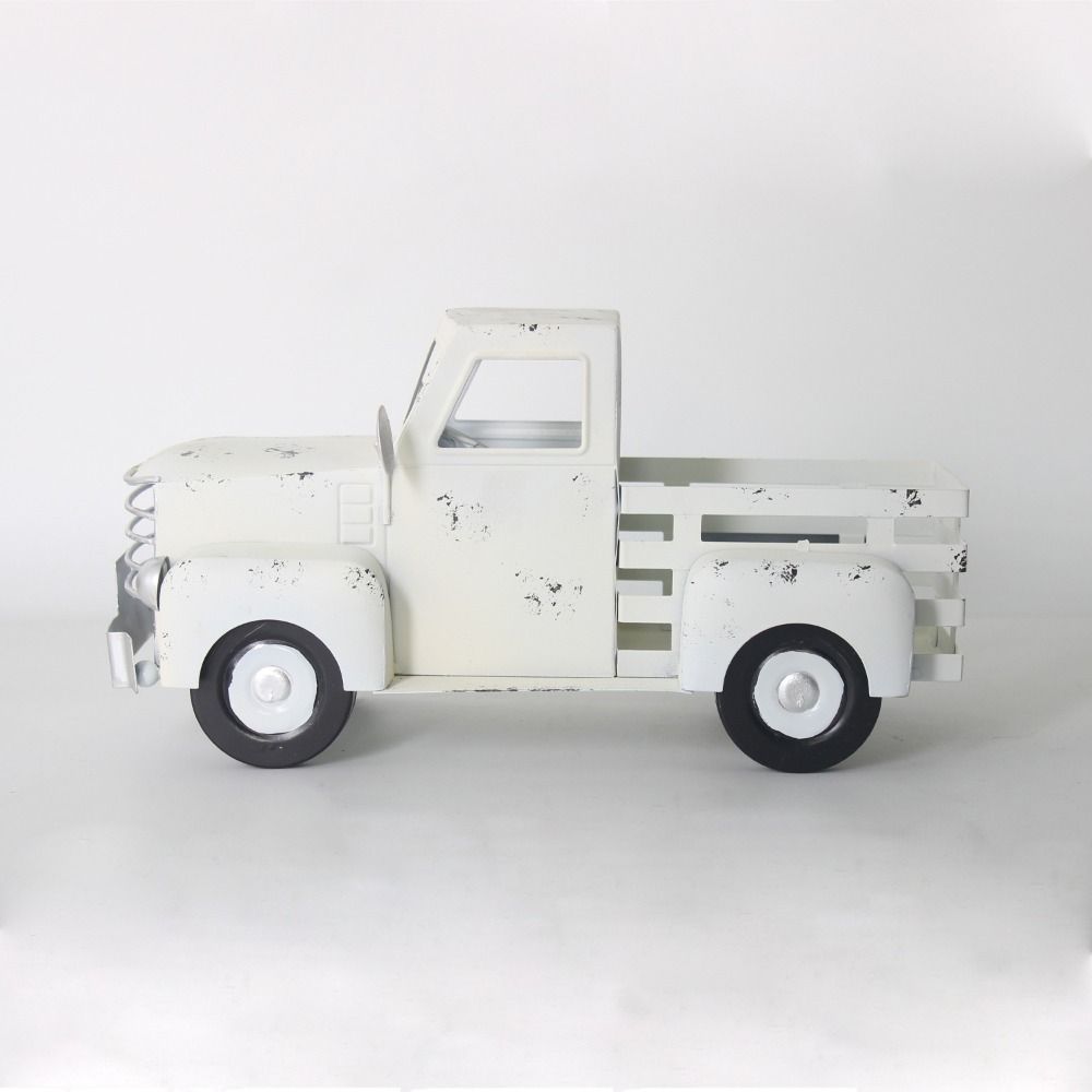 Large Size Christmas Truck Ornament Handmade Snow Truck Figurine Metal Craft Ornament Xmas Tree