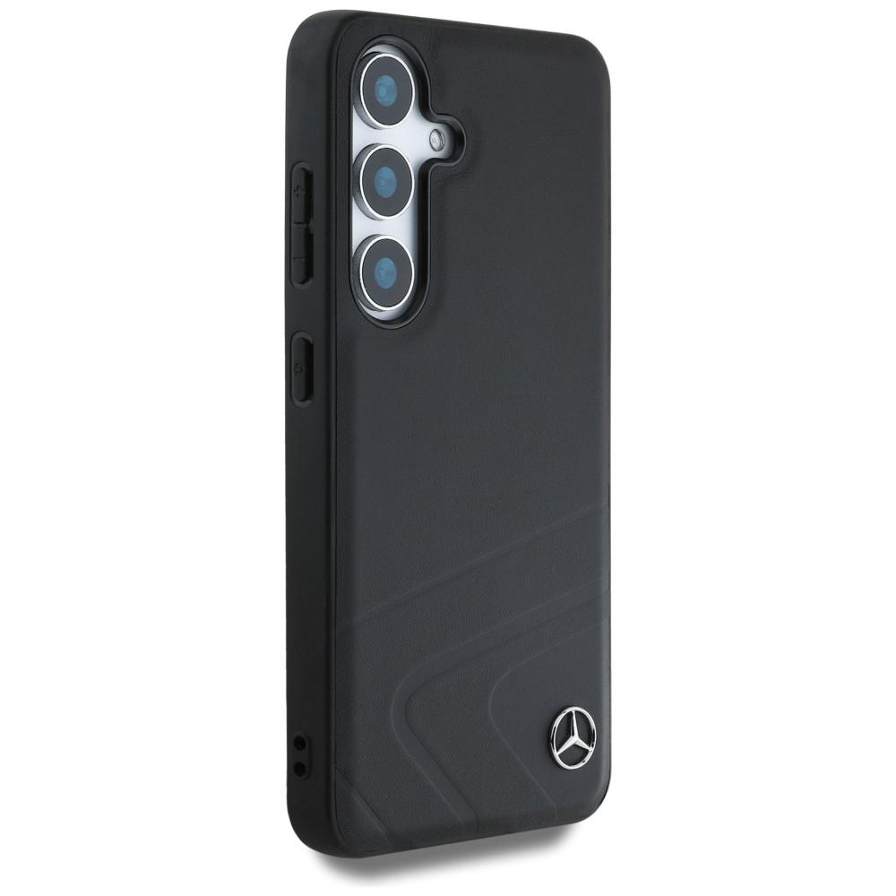 Mercedes Leather Horizontal Case         Debossed Curves Magsafe For Samsung Galaxy S25 Black