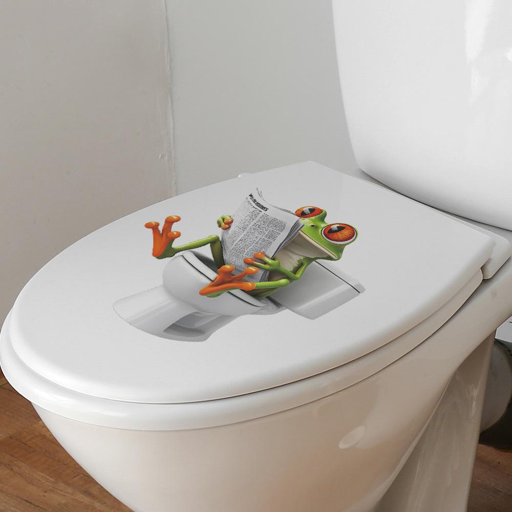 Cartoon Niedlicher Frosch Zeitung lesend Toilette Badezimmer Dekorative Aufkleber