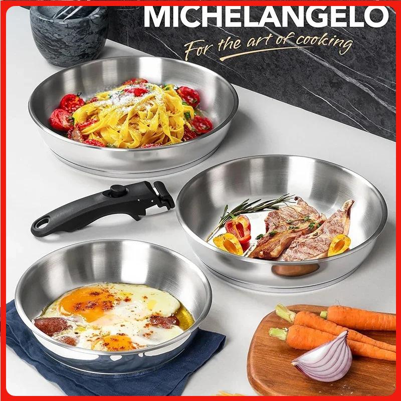 MICHELANGELO Kitchen Stir-fry Cooking Pot with Removable Handle Stainless Steel Frying Pan Set Induction Cooker Frying Pan