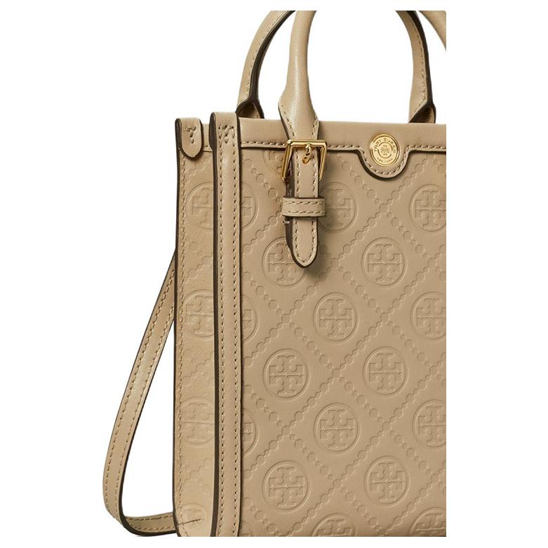 Tory Burch T Monogram Double T Logo Embossed Pattern Mini Tote Bag Women tote Clay 158515-200