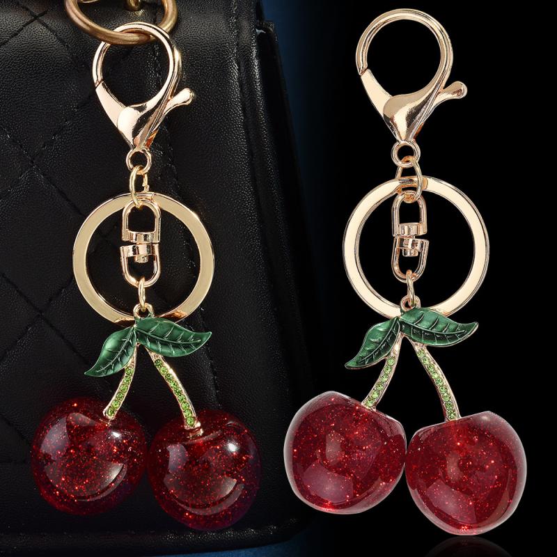 Sparkling Cherry Blueberries Pendant Keychain Summer Fruits Cherries Keyring For Women Men Jewelry Bag Pendant Accessories Gift