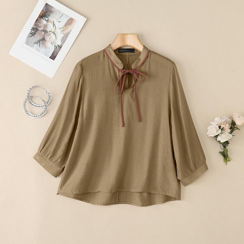 

ZANZEA Women Loose Casual Round Neck 3/4 Sleeve Blouse 5XL світло-коричневого кольору