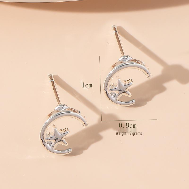 Eco-friendly Star and Moon Alloy Stud Earrings for Women – Light Luxury Trendy Summer Style