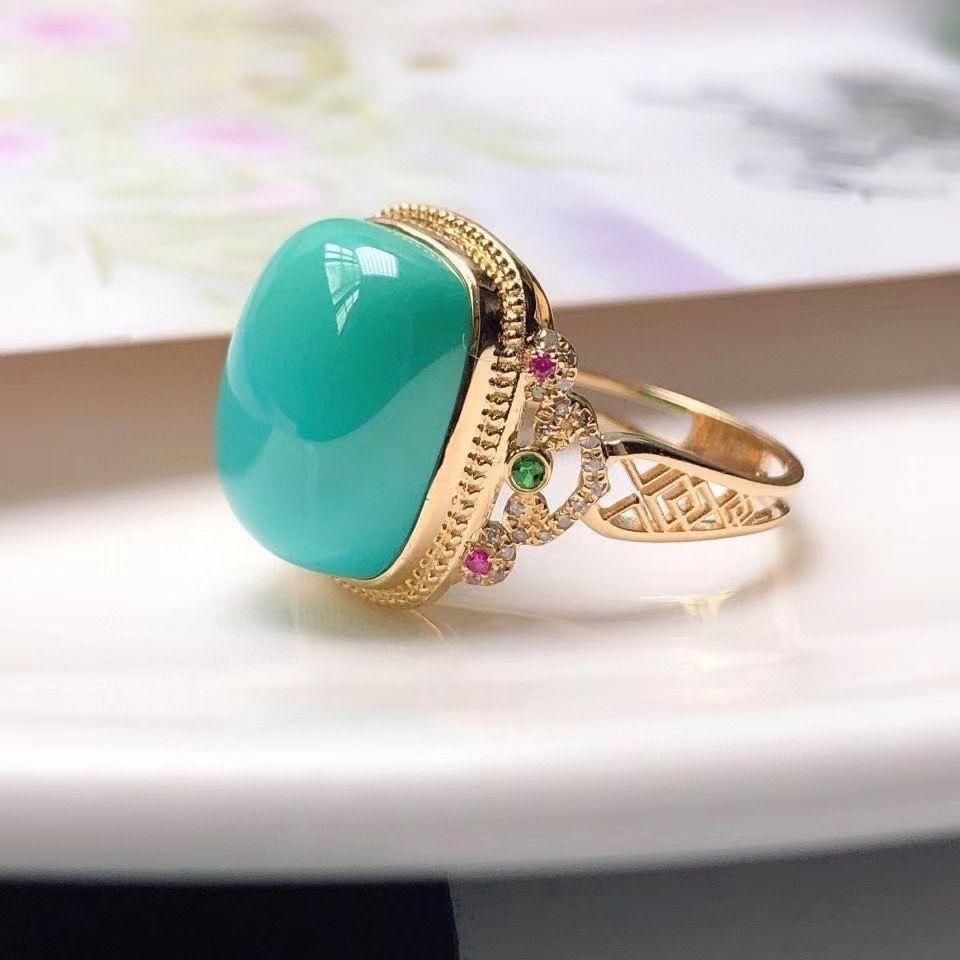 Creative Design of Square Turquoise Rings for Women Retro Charm Inlay Colorful Diamonds Ring Fresh Banquets Jewelry Gift