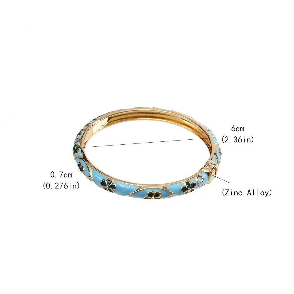 Vintage Colorful Enamel Floral Bangle Chinese Style Handmade Open Cuff Bracelet Gold Plated Gift Flower Bangle Women