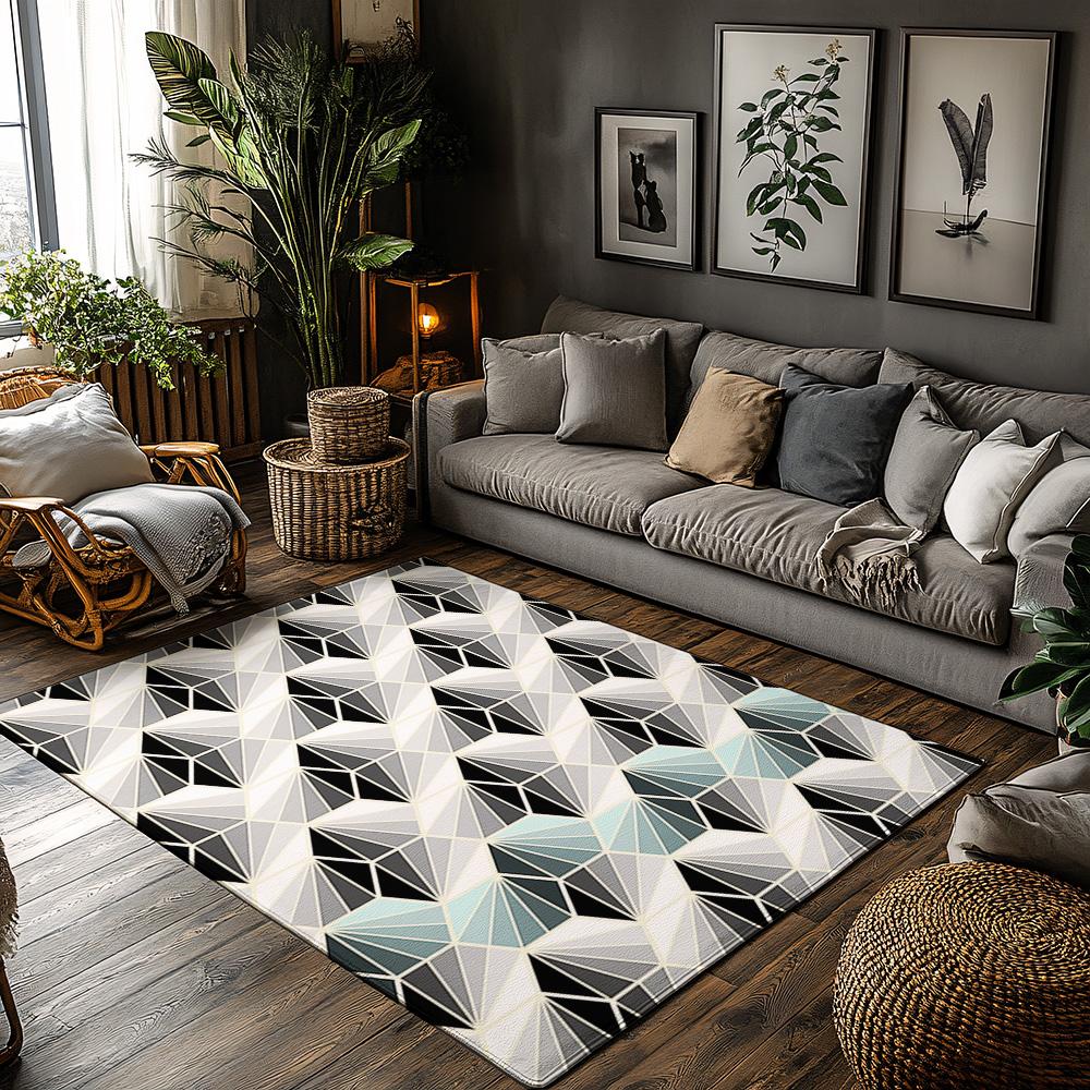 

Geometric Area Rug Modern Abstract Carpet Living Room Decor Non Slip Floor Mat Washable Indoor Outdoor Home Accent 60cm x 90cm