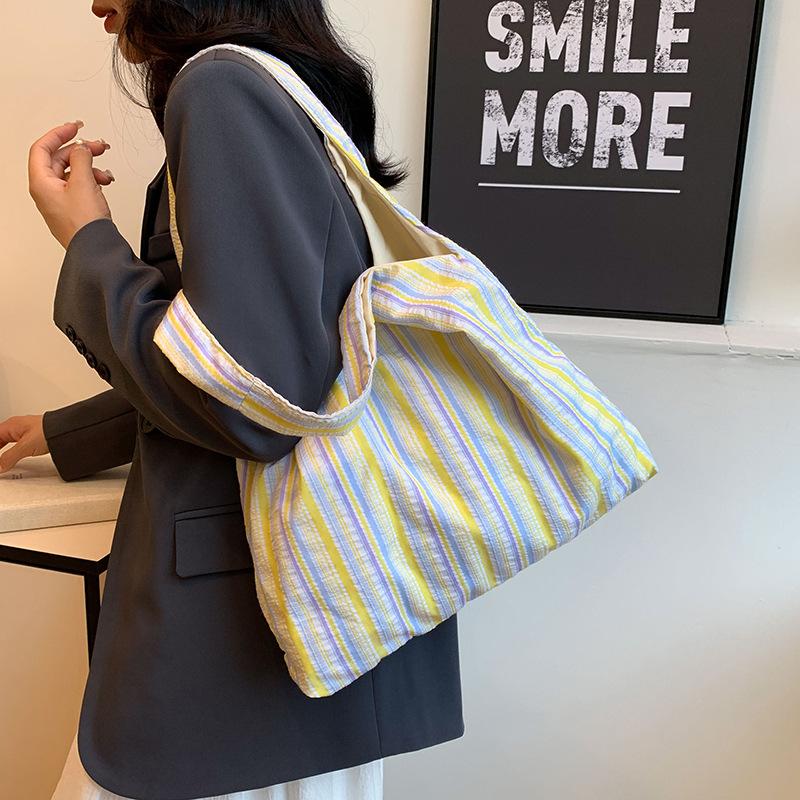 Striped shoulder bag women's casual portable vest bag large capacity canvas women's bag