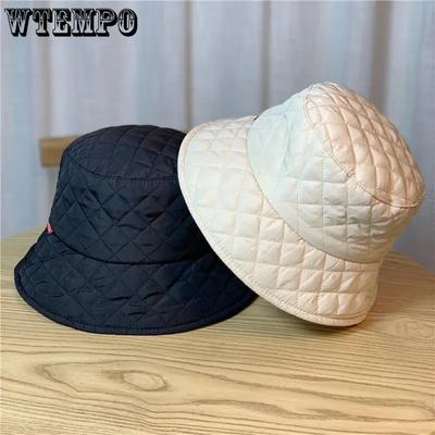 Lightweight Down Cotton Diamond Check Pattern Fisherman's Hats Unisex Autumn Winter Warm Large Warm Bucket Hats