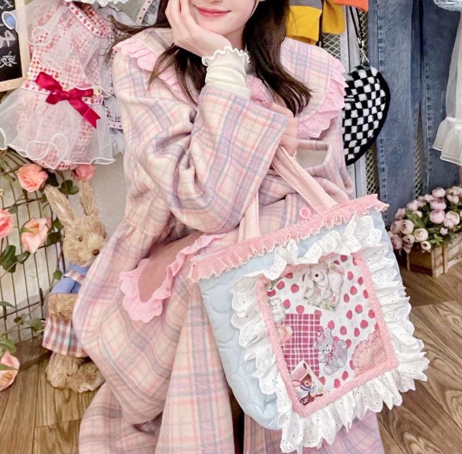 JIAERDI Sweet Lace Y2k Tote Bag Women Vintage Fairycore Patchwork Denim Handbag Ladies Retro Harajuku Cute Handbags Aesthetic
