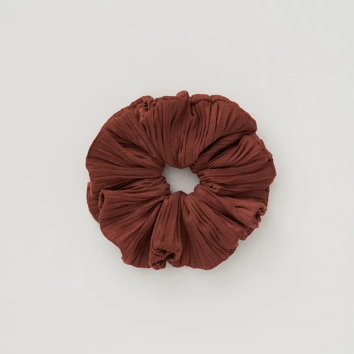 Suede Pleats Scrunchie(Red Orange)