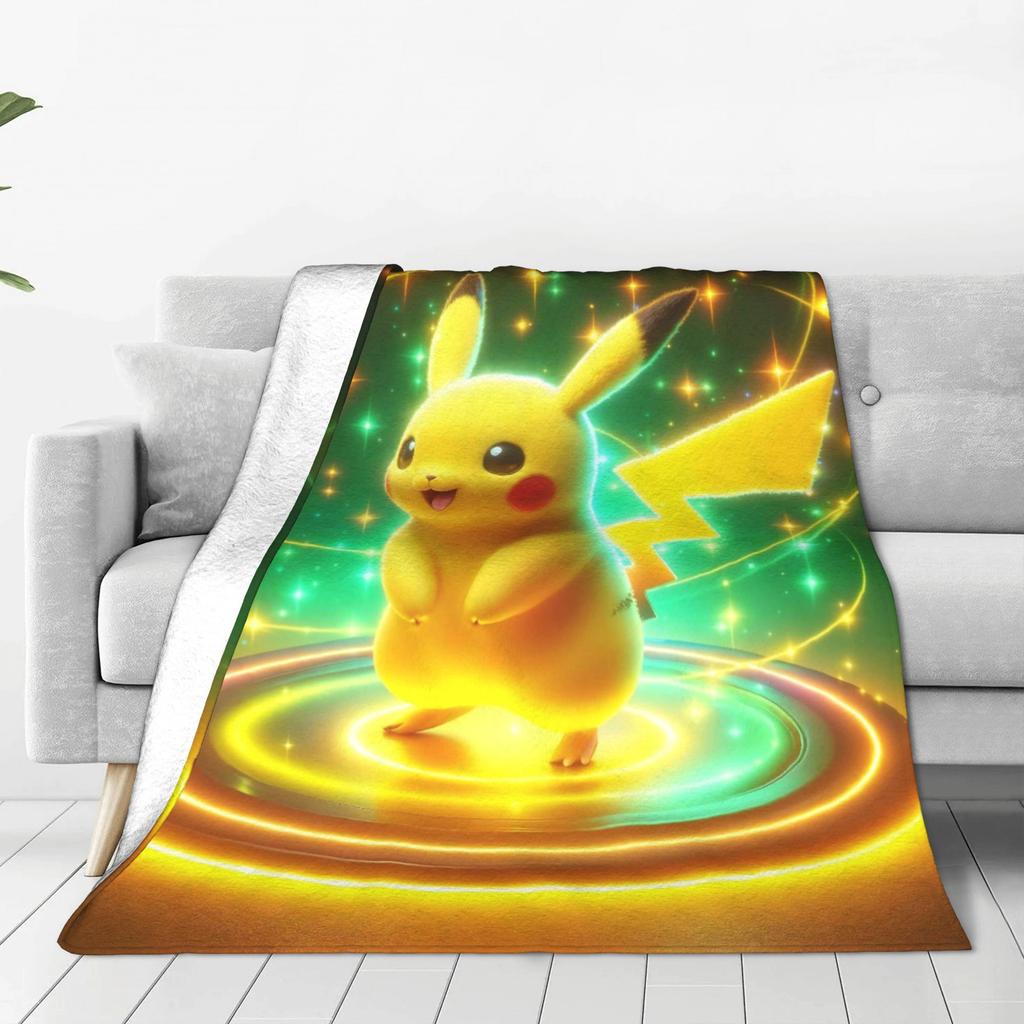 Pikachu Energy Transformation Flannel Blankets Winter  Super Warm Bedding Throws for Home Decor Novelty Bedspread Sofa Bed Cover